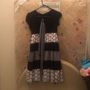 Black and White Cloth and Silk Dress